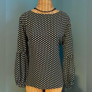 Kenar Women’s Polka Dot Round Neck Black White Top Size Large